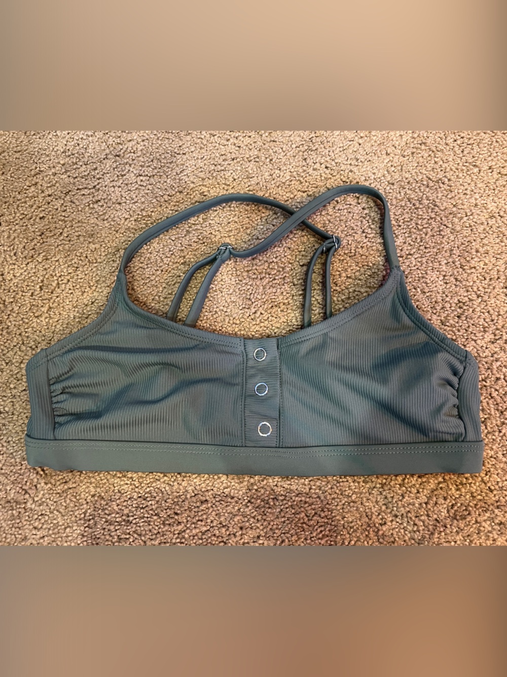Xhilaration Olive Green Ribbed Snap-Front Bikini Top